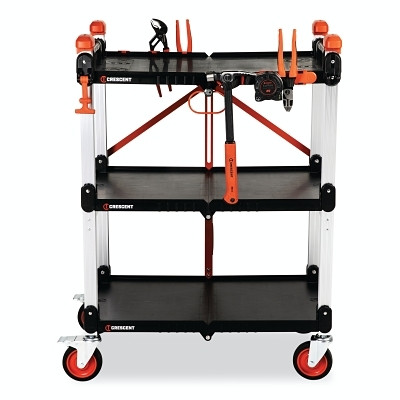 Crescent F3SCBL SITERUNNER Folding Jobsite Cart, 3 Shelf, 42.5 in H, 30.6 in L, 20 in W, 300 lb Load Cap, Black