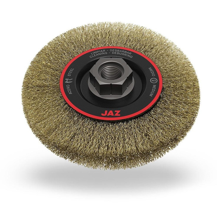 Jaz USA Crimped Wire Cup Brush, Type: 3" Crimped wire cup brush, Wire Size: .012", Material: Stainless Steel, Arbor Hole: 5/8"-11 & M14 x 2.0