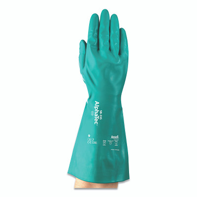 AlphaTec 114020 58-335 AQUADRI Heavy-Duty Nitrile Gloves, Gauntlet Cuff, Soft Foam Lining, Size 8, Green
