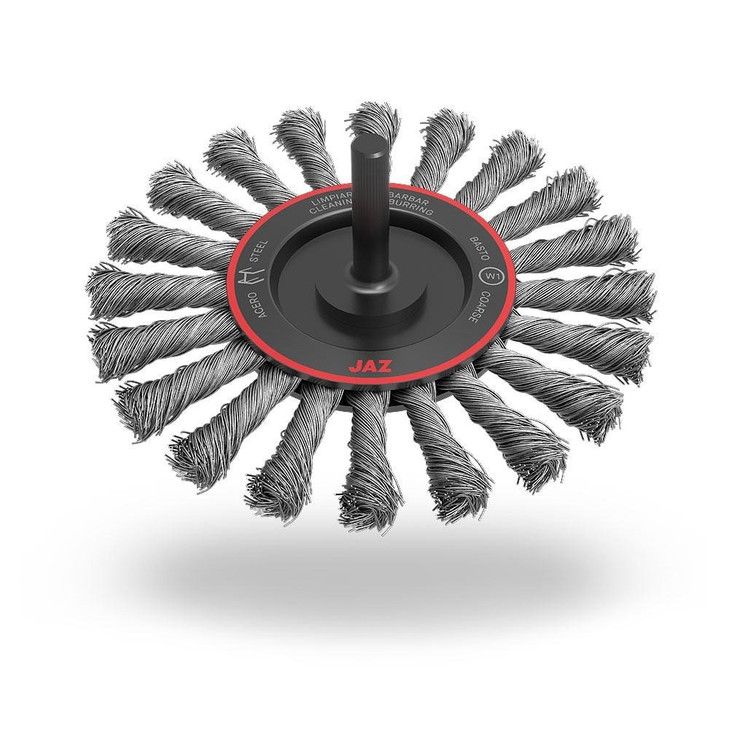 Twist Knot Wire Wheel Brush, 3" Regular Twist Knot Wire Wheel, 20 Knots, .020" Steel, 1/4" Shank, Bulk Package