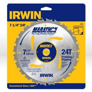 Irwin Circular Saw Blade, Size: 7-1/4" x 24T Framing/Ripping, Arbor: Universal, Packaging: Carded
