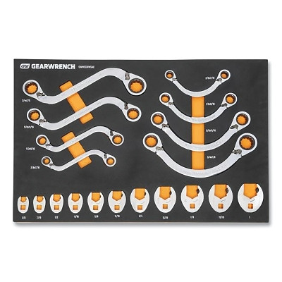 GEARWRENCH GWMSSRWSAE Modular Specialty Ratcheting Wrench Set, 19-pc, 72 Tooth, SAE, With Foam Tray