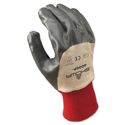 SHOWA 4000P09 Nitri-Flex Nitrile Coated Gloves, Large, Gray/Red