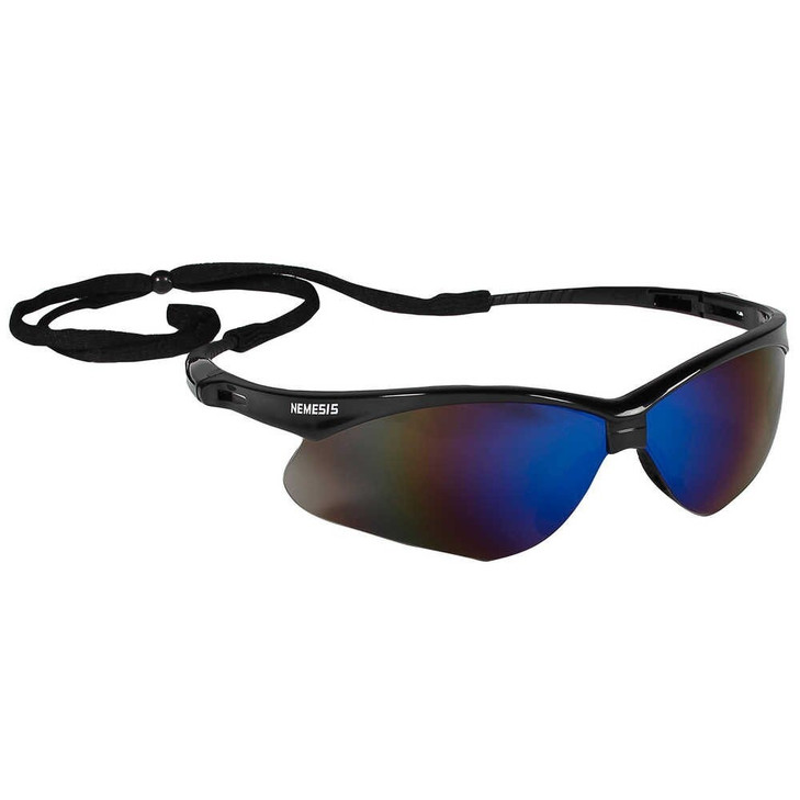Safety Glasses,Wraparound,Black Frame,Blue Mirror Lens,EA