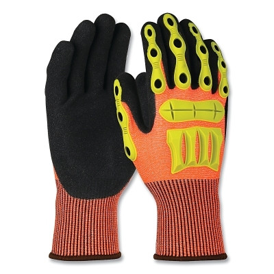 G-Tek 1CF7006FTPR2X G-Tek Seamless Knit HPPE Blended Gloves with Sandy Grip, Nitrile/TPR, 2X-Large, Hi-Vis Orange/Yellow/Black