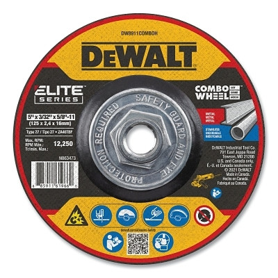 DeWalt DW8911COMBOH Elite Series Combo Wheel, T27, 5 in dia x 3/32 in Thick x 5/8 in-11 Arbor, 24 Grit, XP Ceramic