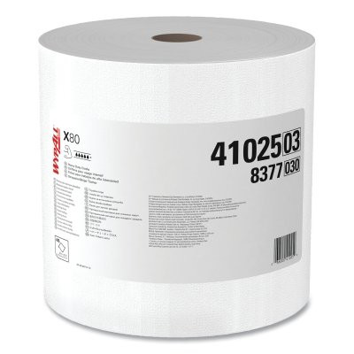 WypAll X80 Shop Pro Heavy Duty Cloth White 12.2 Inch x 12.4 Inch Jumbo Roll 475 Sheets per Roll