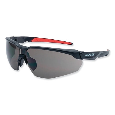 Jackson Safety 45005 Hyperguard Safety Glasses, Smoke, Polycarbonate, Anti-Fog, Black Half Frame, Red Temple