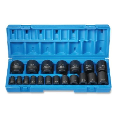 Grey Pneumatic 1719 Impact Socket Set, 1/2 in Dr, SAE, 12-point, 3/8 in to 1-1/2 in, 19-Pc STD Length