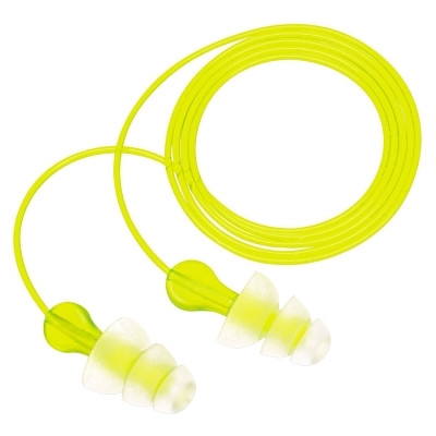 3M 7000127187 Tri-Flange Earplugs, Elastomeric Polymer, Clear, Corded