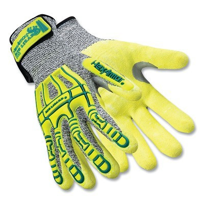 HexArmor 2092-S-7 Rig Lizard Thin Lizzie Sandy Nitrile Cut-Resistant Gloves, 2092, A4 Cut, Small, Hi-vis Yellow/Green/Gray