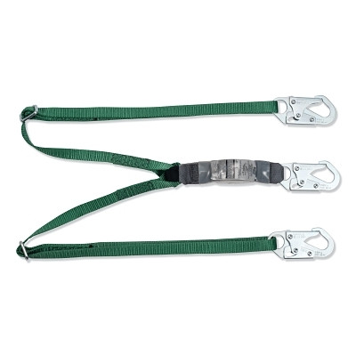 MSA 10191756 V-SERIES Standard Shock Absorbing Lanyard, 6 ft, Twin, Small/Small Snaphooks, Web, Adjustable, 400 lb