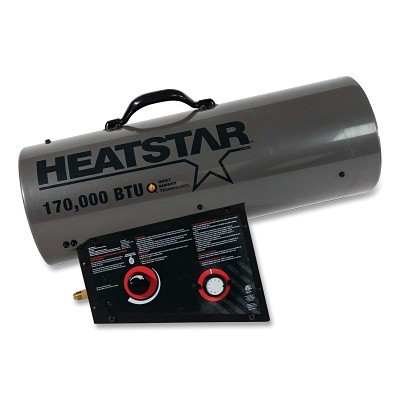 HeatStar F105509 Portable Propane Forced-Air Heater, HS170QFAVT, 170000 Btu/h, 115 V AC, (1) 100 lb Tank (Sold Separately), Incl Hose/POL/Reg