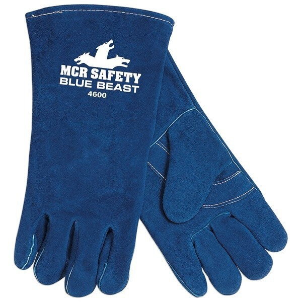 Welding Gloves, 2X-Large, Leather, Blue, Jersey