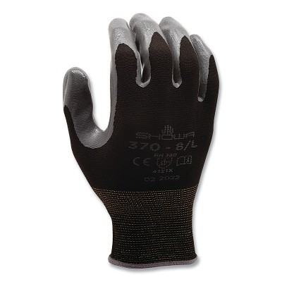 SHOWA 370BM07 370B General Purpose Nitrile Coated Gloves, Medium, Black/Gray