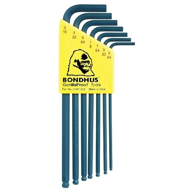 Bondhus 10945 Ball End L-Wrench Set, ProGuard Finish, 5/64 in to 3/16 in, SAE, 7-Pc Set