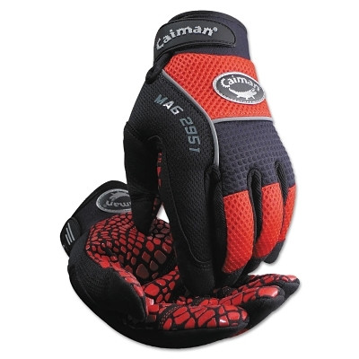Caiman 2951L Silicon Grip Gloves, Large, Red/Black