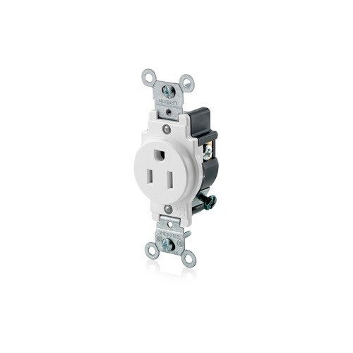 Single Receptacle Outlet, White, 125 Volt 15 Amp, 2 Pole