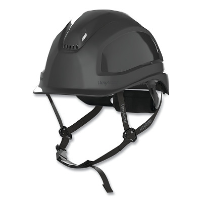 HexArmor XP450A Hard Hat Vented Short Brim Black with 4-Point Chinstrap