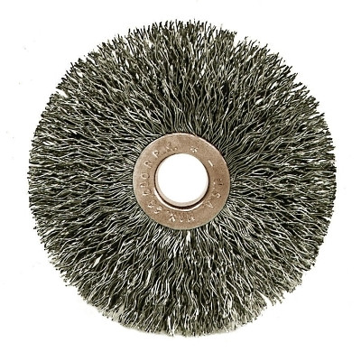 Weiler 16963 Copper Center Small Diameter Wire Wheel, 3 in dia x 5/8 in W Face, 0.0118 in Stainless Steel Wire, 20000 RPM