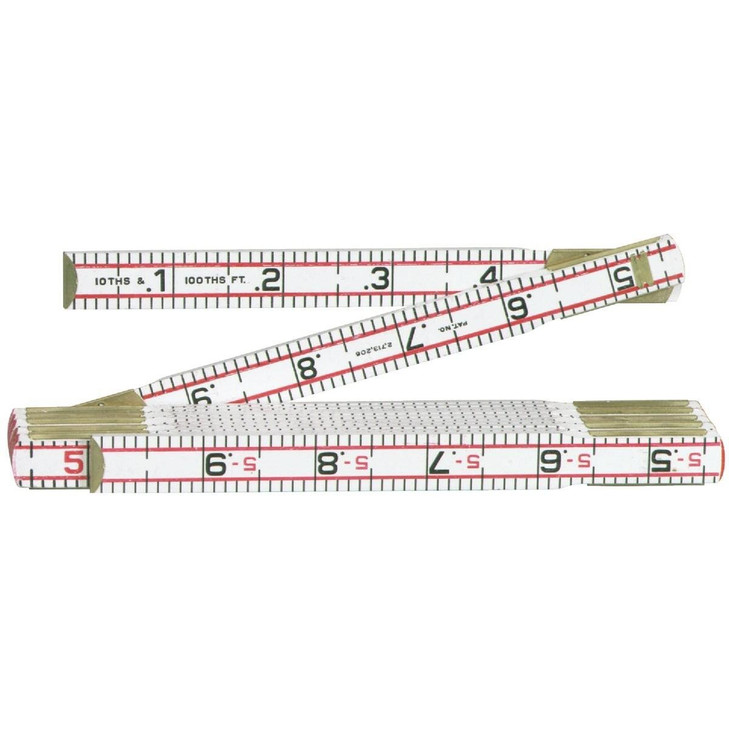 Red End Engineer's Folding Wood Rule, 6 ft, 0.13 Inch, White