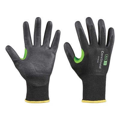 PIP 249518B10XL CoreShield A4/D Coated Cut Resistant Gloves, 10/XL, HPPE/Steel, Nitrile Micro-Foam, 18 ga, Black