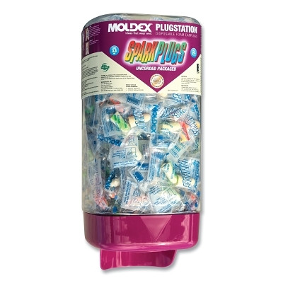 Moldex 6605 PlugStation Earplug Dispenser, Disposable Plastic Bottle, Foam Earplugs, Assorted Color Swirls/Streaks, SparkPlugs