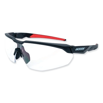 Jackson Safety 45002 Hyperguard Safety Glasses, Clear, RX 1.5 Lens, Polycarbonate, Anti-Fog, Black Half Frame, Red Temple