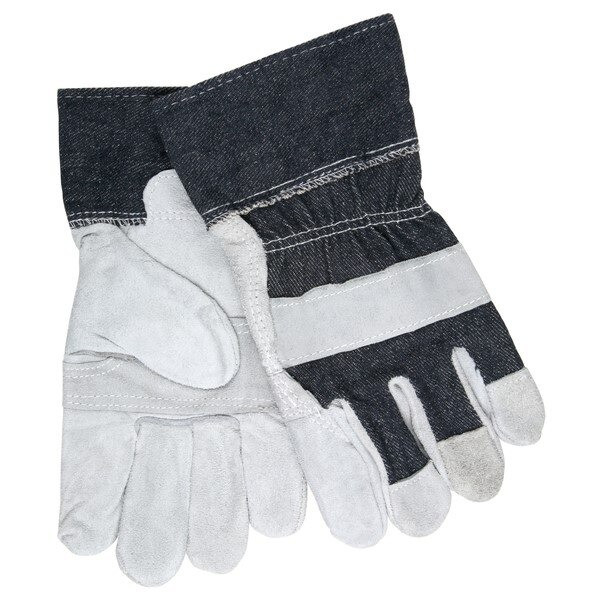 Leather Palm Gloves, Cowhide, Large, Leather, Blue