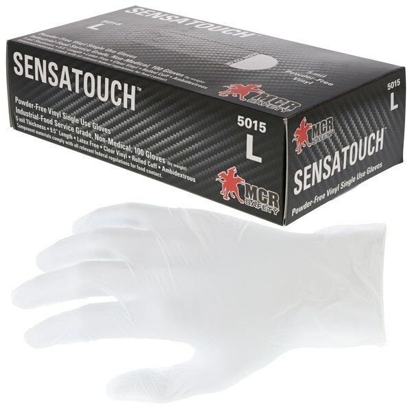 Disposable Gloves, SensaGuard, Large, Vinyl, 5 Mil THK