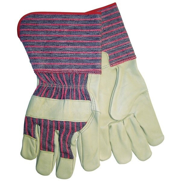 Leather Palm Gloves, Cowhide, Large, Leather, Gauntlet Cuff
