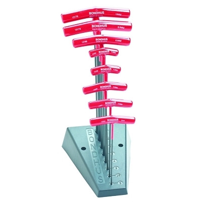 Bondhus 13189 Balldriver T-Handle Hex Key Sets, 8 per stand, Hex Ball Tip, Metric
