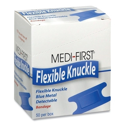 MEDI-FIRST 65250 Blue Metal Detectable Bandage, 1-3/4 in W, 3 in L, Knuckle, Fabric