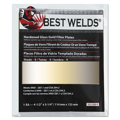 Best Welds 9324589 Hardened Glass Gold Filter Plate, Gold/9, 4.5 in x 5.25 in, SH9, Glass