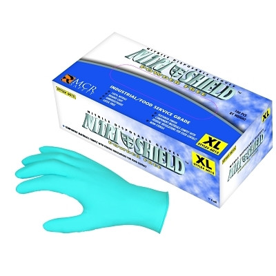 MCR Safety 6015L Nitrile Disposable Gloves, NitriShield, Rolled Cuff, Unlined, Large, Blue, 4 mil Thick, Powder Free