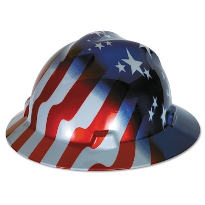 MSA 10071157 Freedom Series V-Gard Helmet, Fas-Trac III 4 Point Ratchet, Hat, American Stars and Stripes