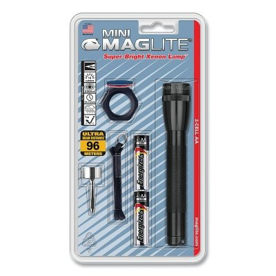 MAGLITE M2A01C Mini Maglite AA Flashlight, 2 AA, 14 Lumens, Black, Combo Pack