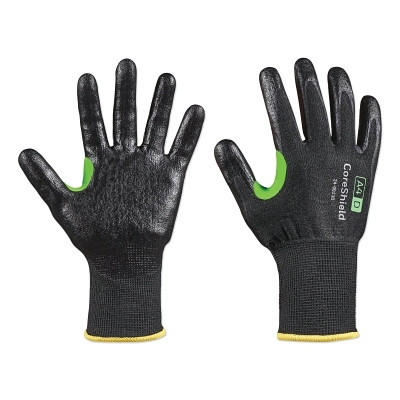 PIP 240913B10XL CoreShield A4/D Coated Cut Resistant Gloves, 10/XL, HPPE/Basalt, Smooth Nitrile, 13 ga, Black