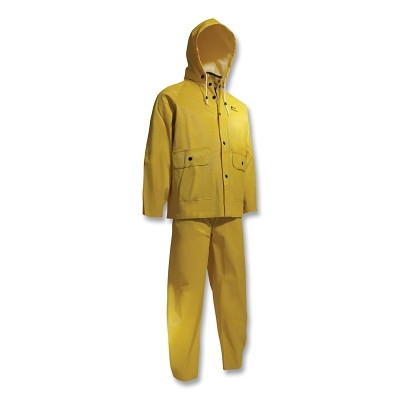 ONGUARD 7601700.2X Webtex 3-Pc Rain Suit with Hooded Jacket/Bib Overalls, 0.65 mm Thick, Heavy-Duty Ribbed PVC, Yellow, 2X-Large