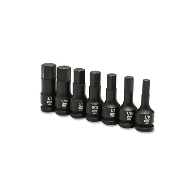 GEARWRENCH 84941 Impact Socket Set, 1/2 in Dr, 6-point, SAE, 3/8 in to 3/4 in, 7-Pc Standard Length, Incl Metal Rail