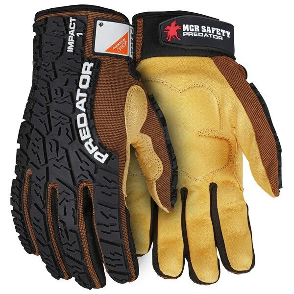 Mechanics Gloves, Predator, X-Large, Leather, Gold
