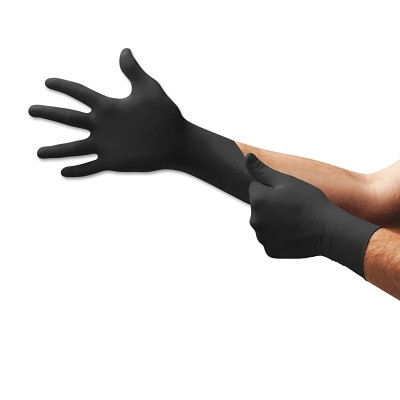 MICROFLEX N644 Onyx N64 Nitrile Powder-Free Disposable Gloves, Textured Fingers, 3.5 mil Palm/5.1 mil Finger, X-Large, Black