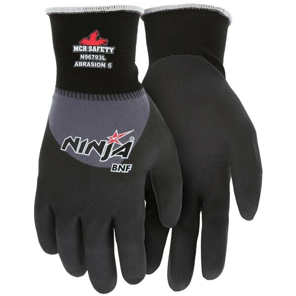 Gloves, Ninja, Large, Nylon, Black, Knit Wrist Cuff