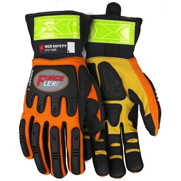 Mechanics Gloves, ForceFlex, Medium, Synthetic, Black/Orange