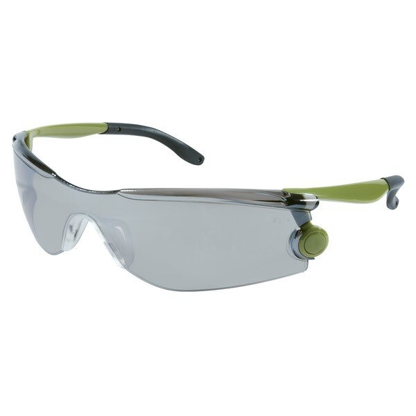 Safety Glasses, MT1 Series, Silver Mirror Lens, Green Temple