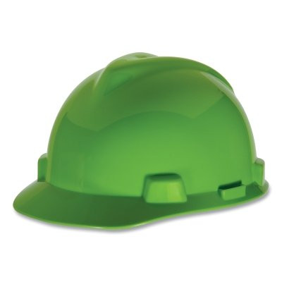 MSA 815558 V-Gard Protective Cap-Style Hard Hat, Slotted, Staz-On Suspension, Standard Size, Bright Lime-Green