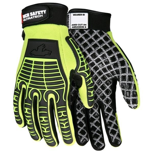 Mechanics Gloves, UltraTech, Large, Synthetic, Black/Lime