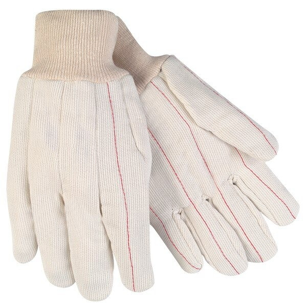 Gloves, Double Palm, Large, Canvas, White, Knit Wrist Cuff