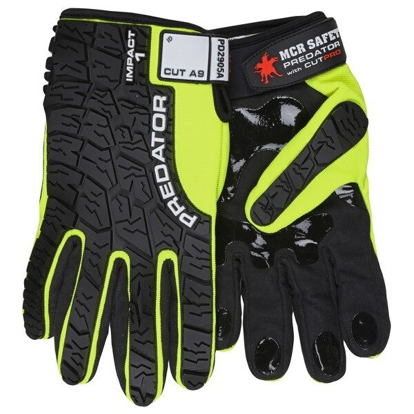 Mechanics Gloves, Predator, 2X-Large, Synthetic, Black/Lime