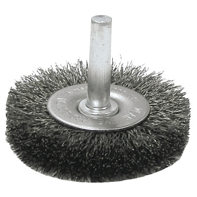 Weiler 17966 Crimped Wire Radial Wheel Brush, 3 in dia x 1/2 in W Face, 0.014 Steel Wire, 20000 RPM, 1/4 in Stem